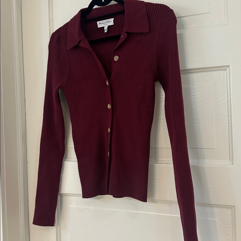 Michael Stars Wine Ribbed Sweater with Buttons. NBW Fits like XS - Picture 3 of 6